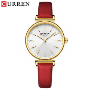 CURREN 9081 Red PU Leather Analog Watch For Women - Golden & Red